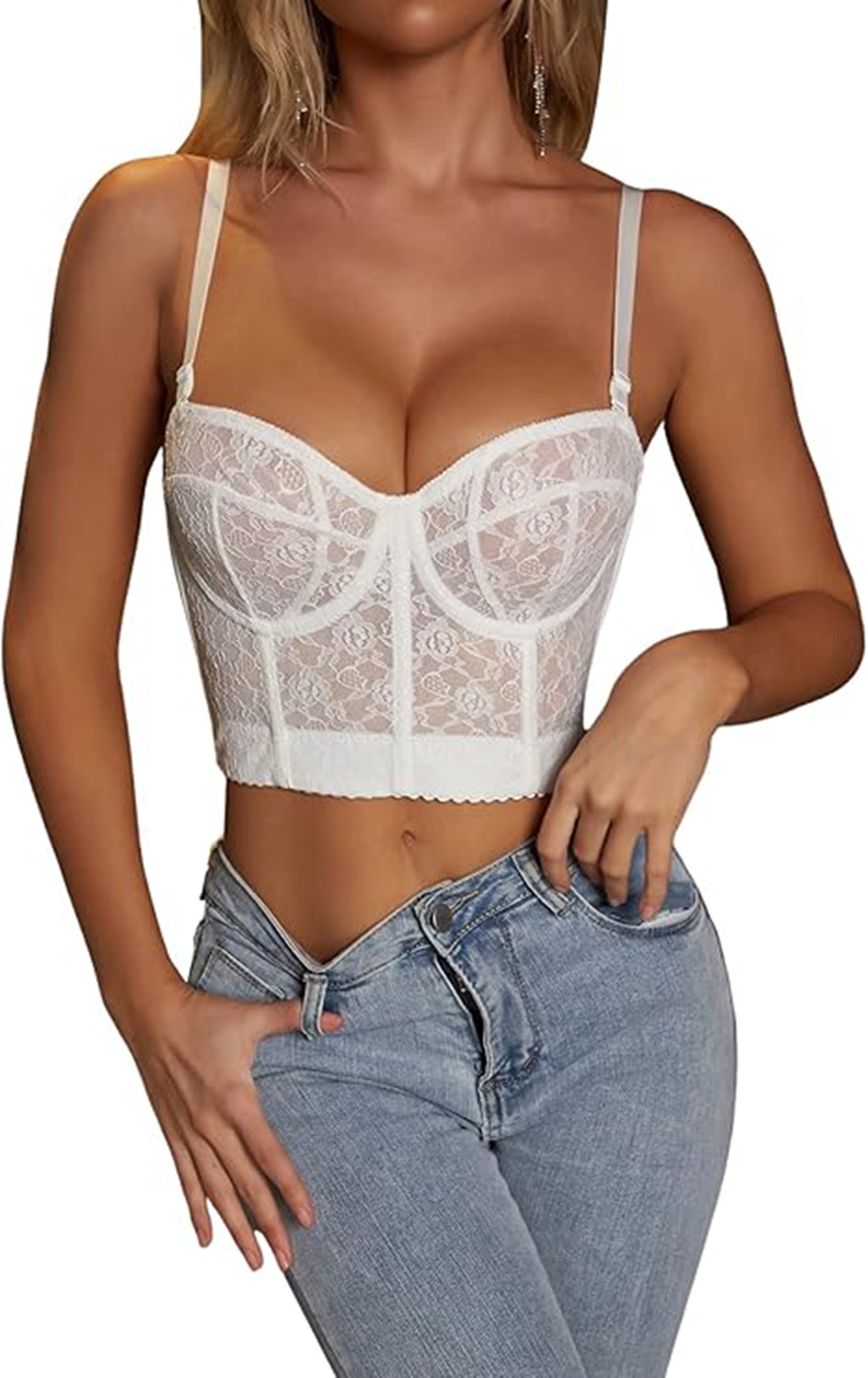 Fashion Womens Lace Sweetheart Bustier Bra Backless Longline Lace Bras